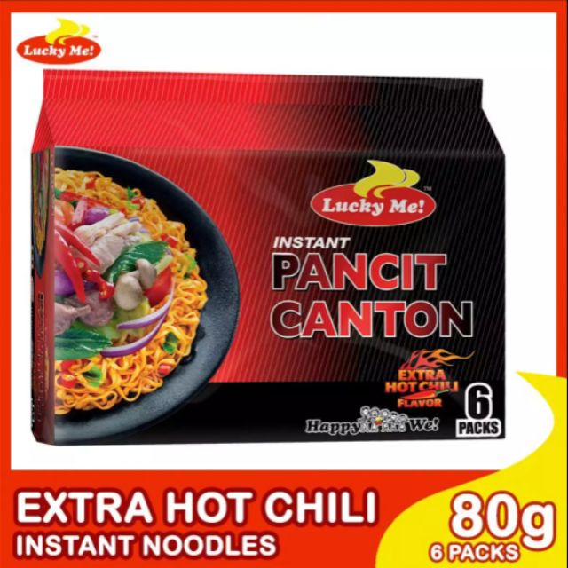 Lucky Me! Instant Pancit Canton Extra Hot Chili 80g (Pack of 6)